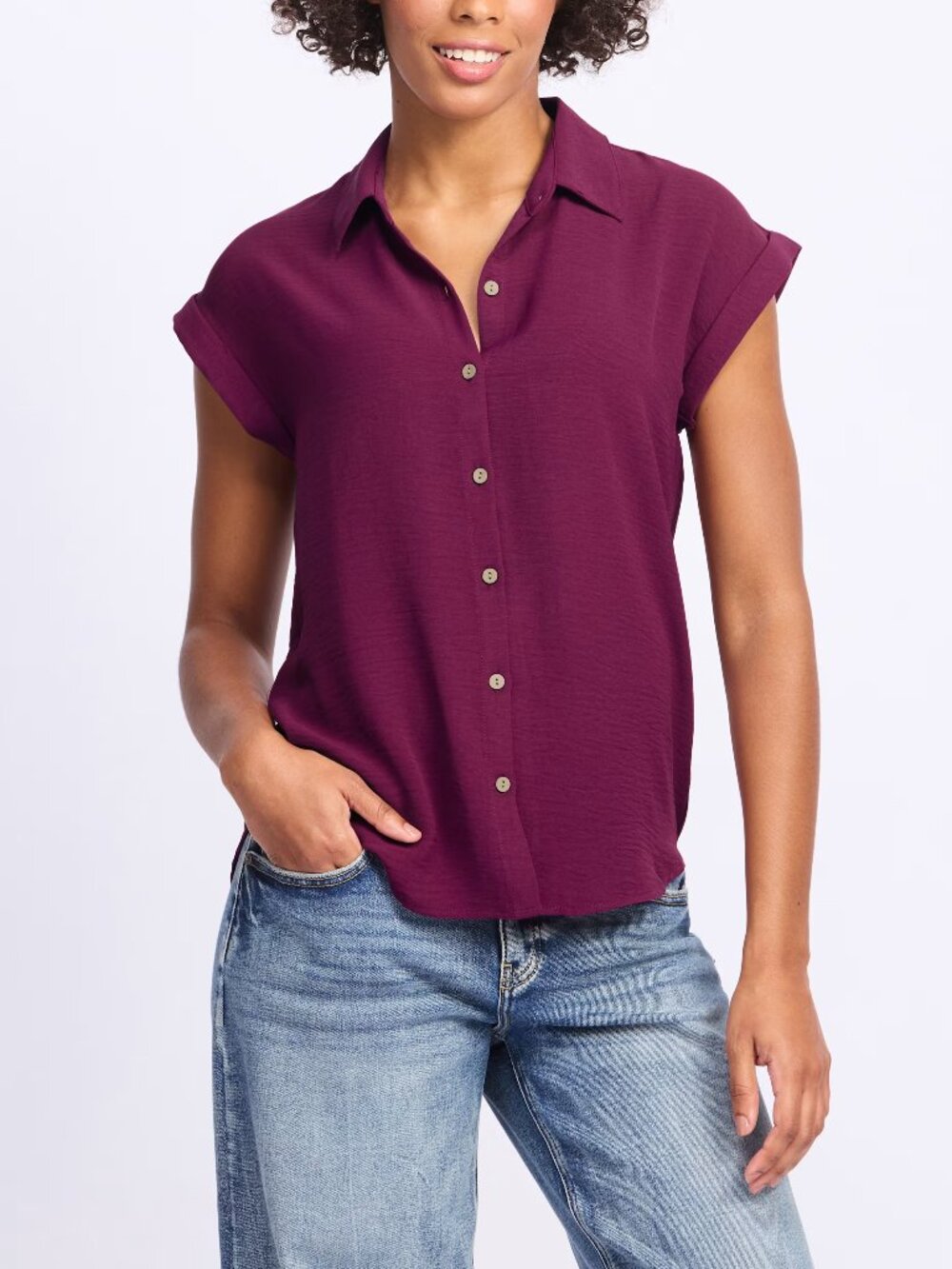 Fortune + Ivy Dark Purple Paris Button Down Shirt Medium